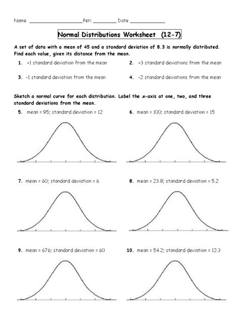 normal distributions worksheet